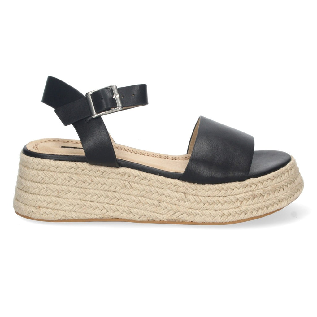 Sandalias Negras Mujer Plataforma Yute Pala Ancha Tobillera Elegantes