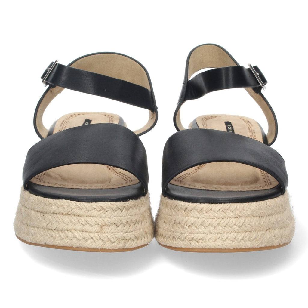 Sandalias Negras Mujer Plataforma Yute Pala Ancha Tobillera Elegantes
