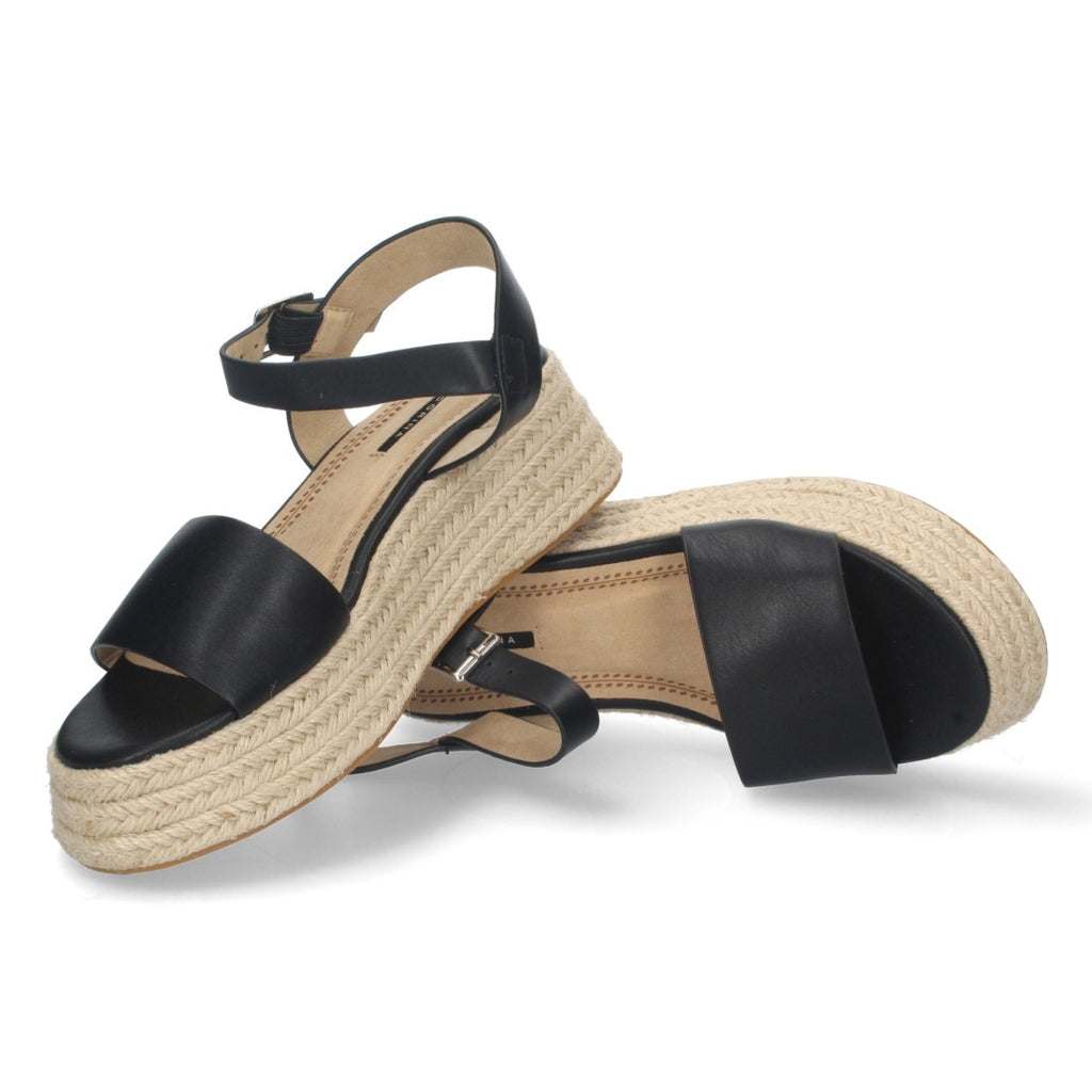 Sandalias Negras Mujer Plataforma Yute Pala Ancha Tobillera Elegantes