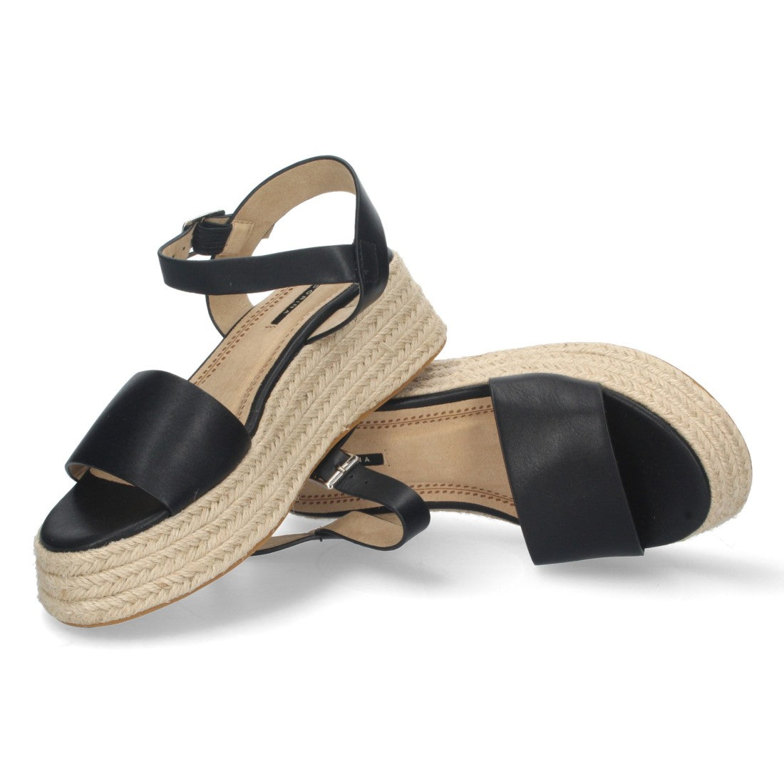 Sandalias Negras Mujer Plataforma Yute Pala Ancha Tobillera Elegantes