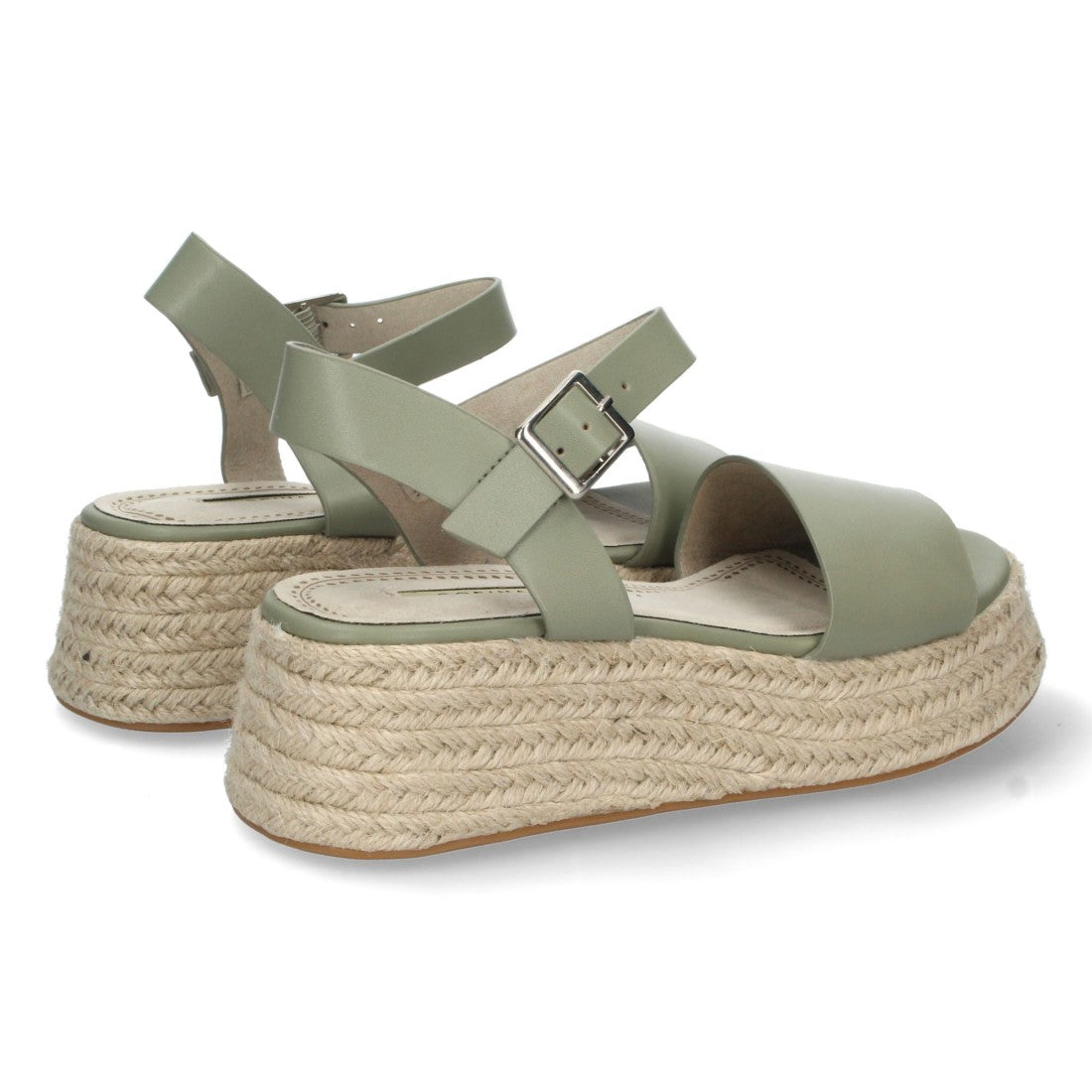 Sandalias Verdes Mujer Plataforma Yute Pala Ancha Tobillera Elegantes