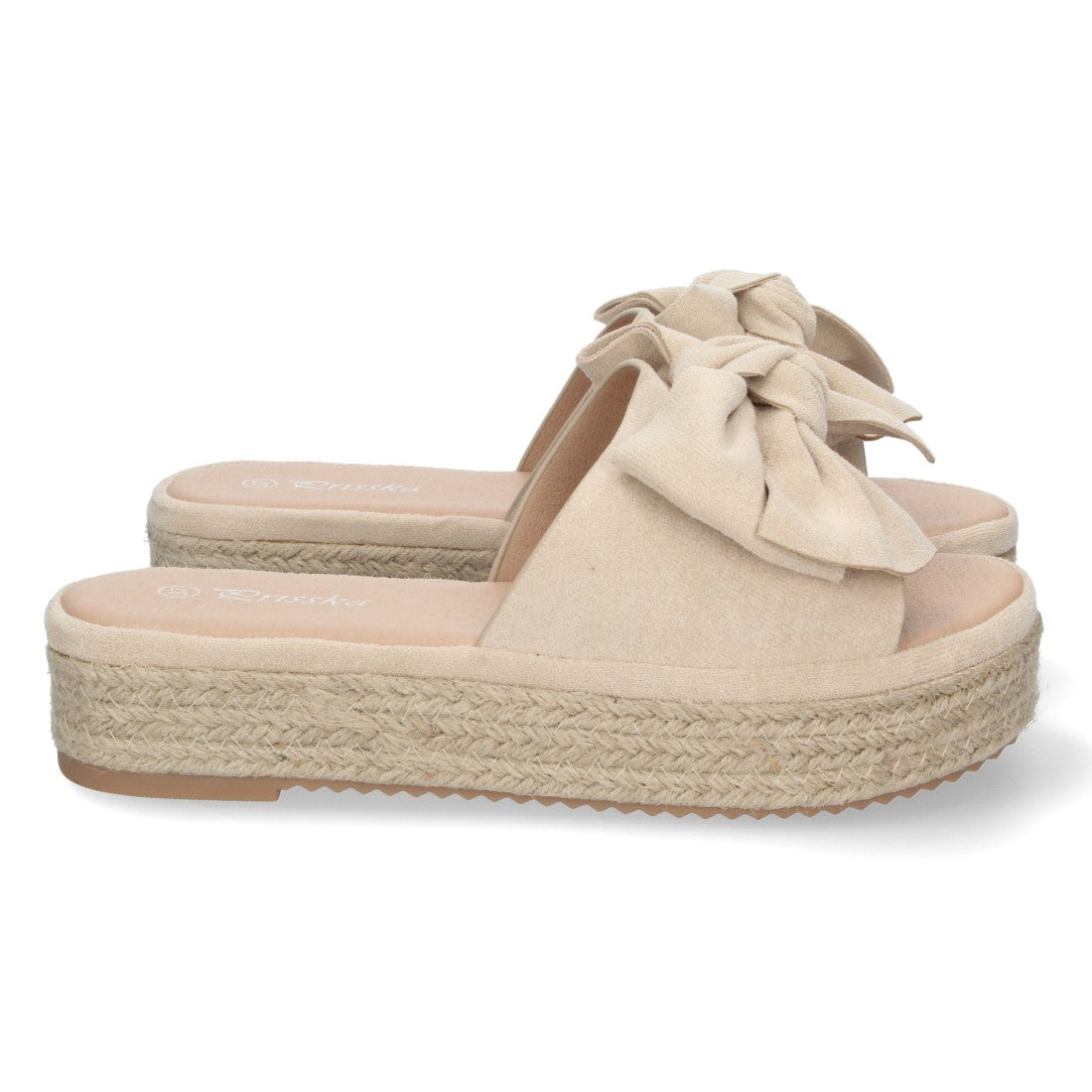 Sandalias Beige Mujer Plataforma Yute Pala Ancha Lazo Talón Abierto Elegantes