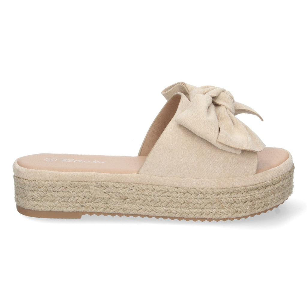 Sandalias Beige Mujer Plataforma Yute Pala Ancha Lazo Talón Abierto Elegantes