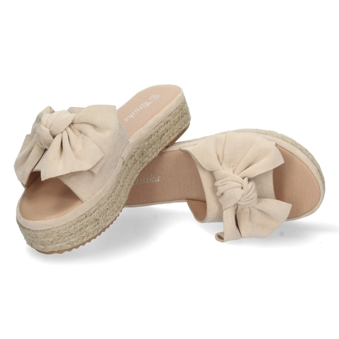 Sandalias Beige Mujer Plataforma Yute Pala Ancha Lazo Talón Abierto Elegantes