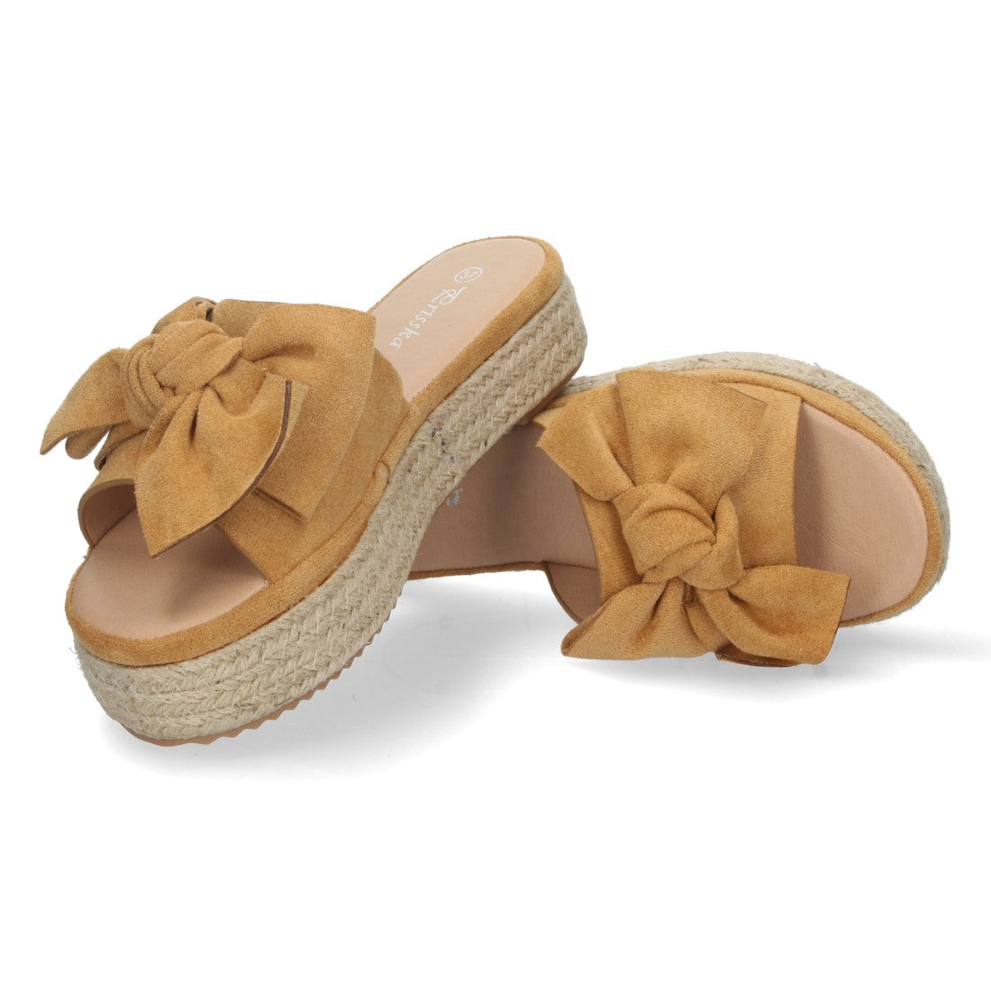 Sandalias Camel Mujer Plataforma Yute Pala Ancha Lazo Talón Abierto Elegantes