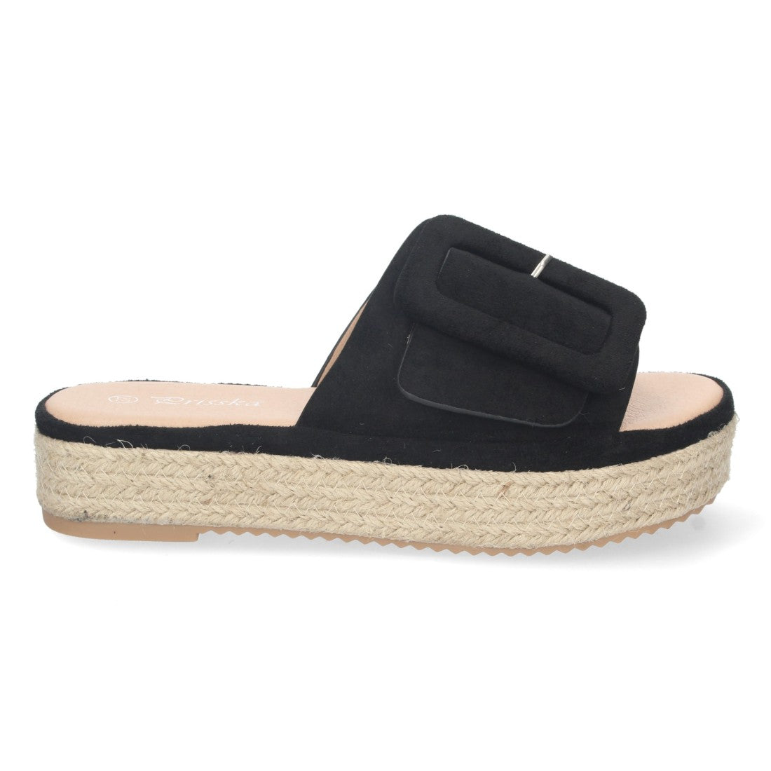Sandalias Negras Mujer Plataforma Yute Pala Ancha Hebilla Talón Abierto Elegantes