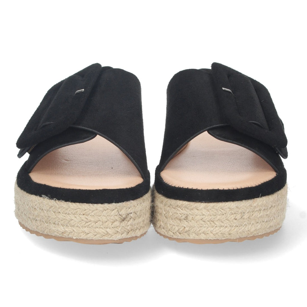 Sandalias Negras Mujer Plataforma Yute Pala Ancha Hebilla Talón Abierto Elegantes
