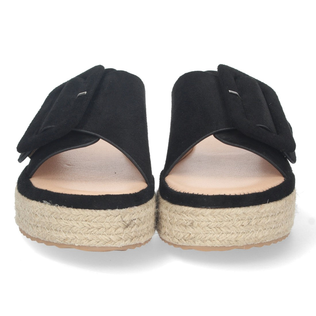 Sandalias Negras Mujer Plataforma Yute Pala Ancha Hebilla Talón Abierto Elegantes