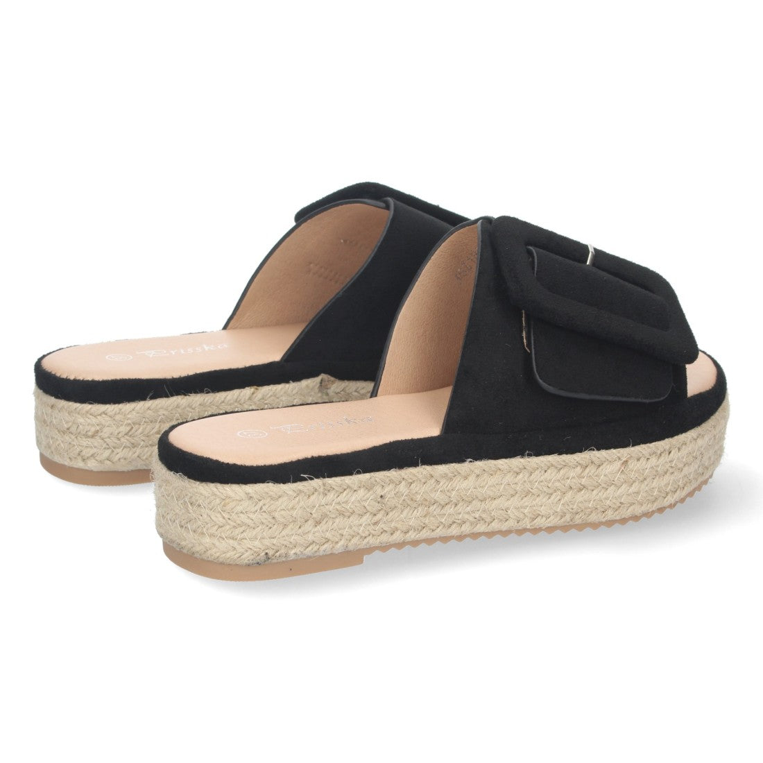 Sandalias Negras Mujer Plataforma Yute Pala Ancha Hebilla Talón Abierto Elegantes