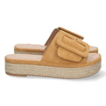 Sandalias Camel Mujer Plataforma Yute Pala Ancha Hebilla Talón Abierto Elegantes
