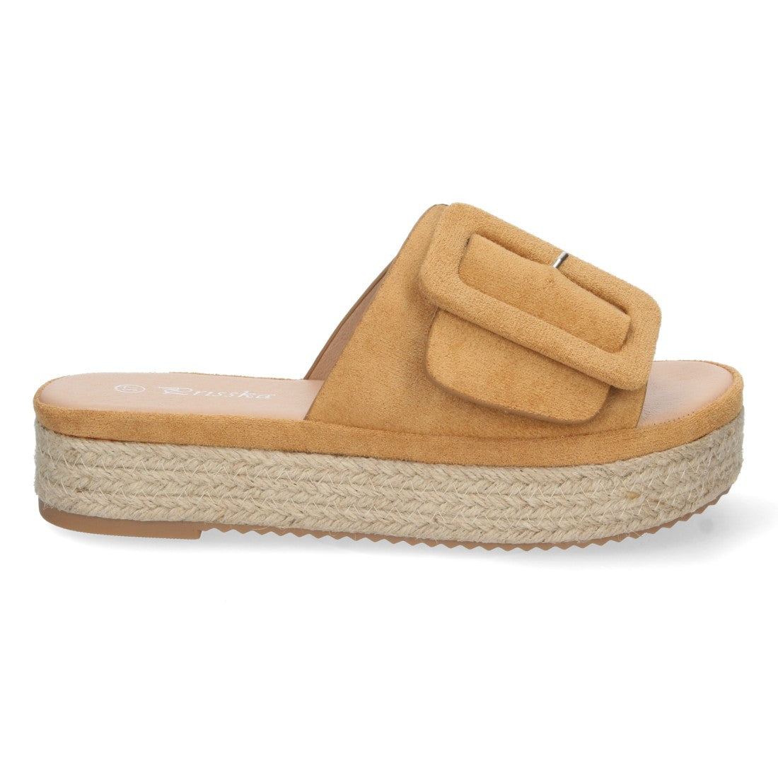 Sandalias Camel Mujer Plataforma Yute Pala Ancha Hebilla Talón Abierto Elegantes