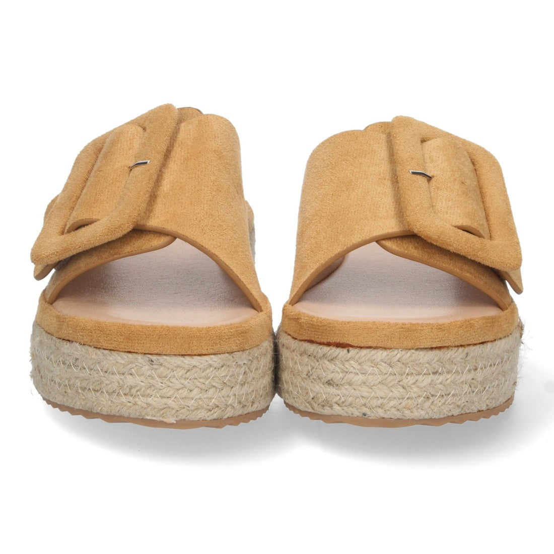 Sandalias Camel Mujer Plataforma Yute Pala Ancha Hebilla Talón Abierto Elegantes
