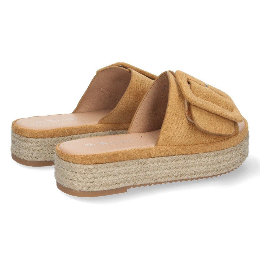 Sandalias Camel Mujer Plataforma Yute Pala Ancha Hebilla Talón Abierto Elegantes