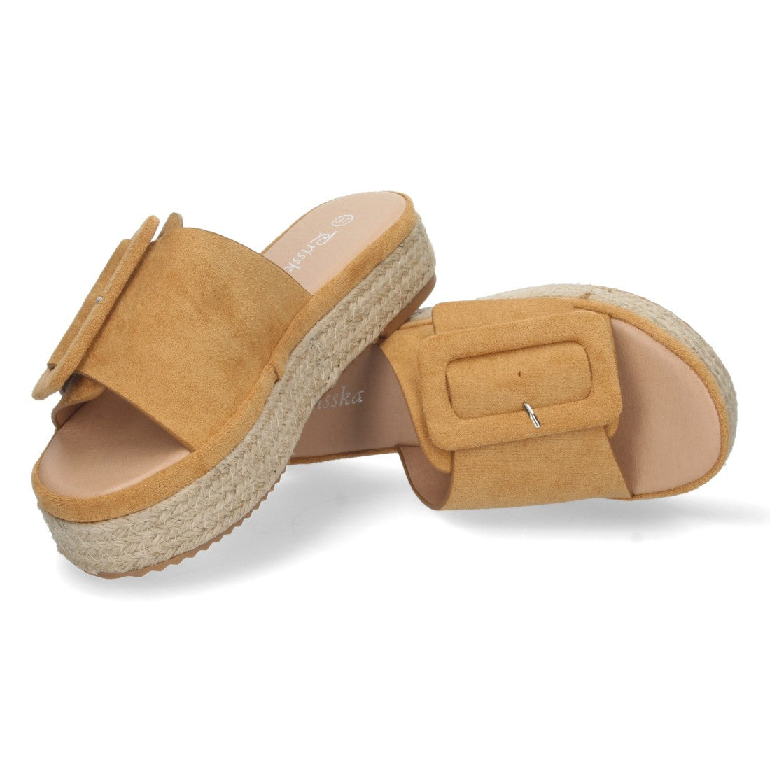 Sandalias Camel Mujer Plataforma Yute Pala Ancha Hebilla Talón Abierto Elegantes
