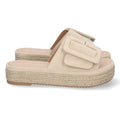 Sandalias Beige Mujer Plataforma Yute Pala Ancha Hebilla Talón Abierto Elegantes