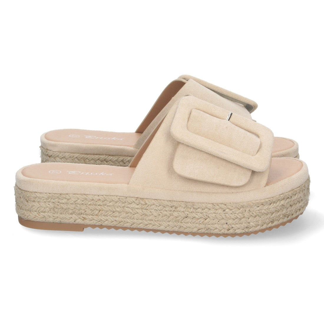 Sandalias Beige Mujer Plataforma Yute Pala Ancha Hebilla Talón Abierto Elegantes