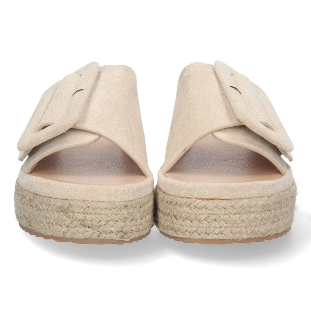 Sandalias Beige Mujer Plataforma Yute Pala Ancha Hebilla Talón Abierto Elegantes