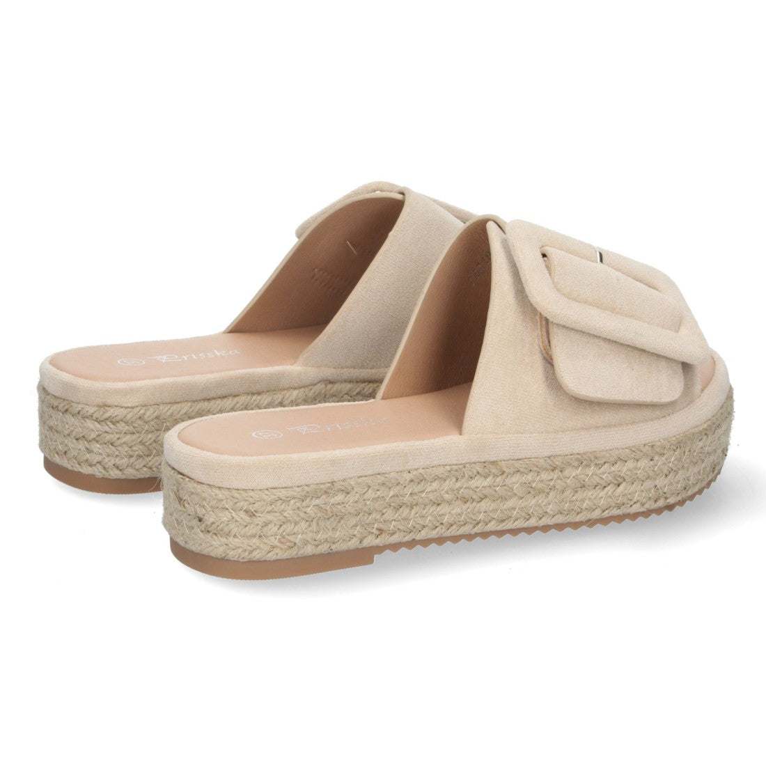 Sandalias Beige Mujer Plataforma Yute Pala Ancha Hebilla Talón Abierto Elegantes