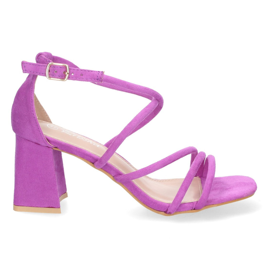 Sandalias Lila Tacón Tiras Cruzadas Empeine Hebilla Fiesta