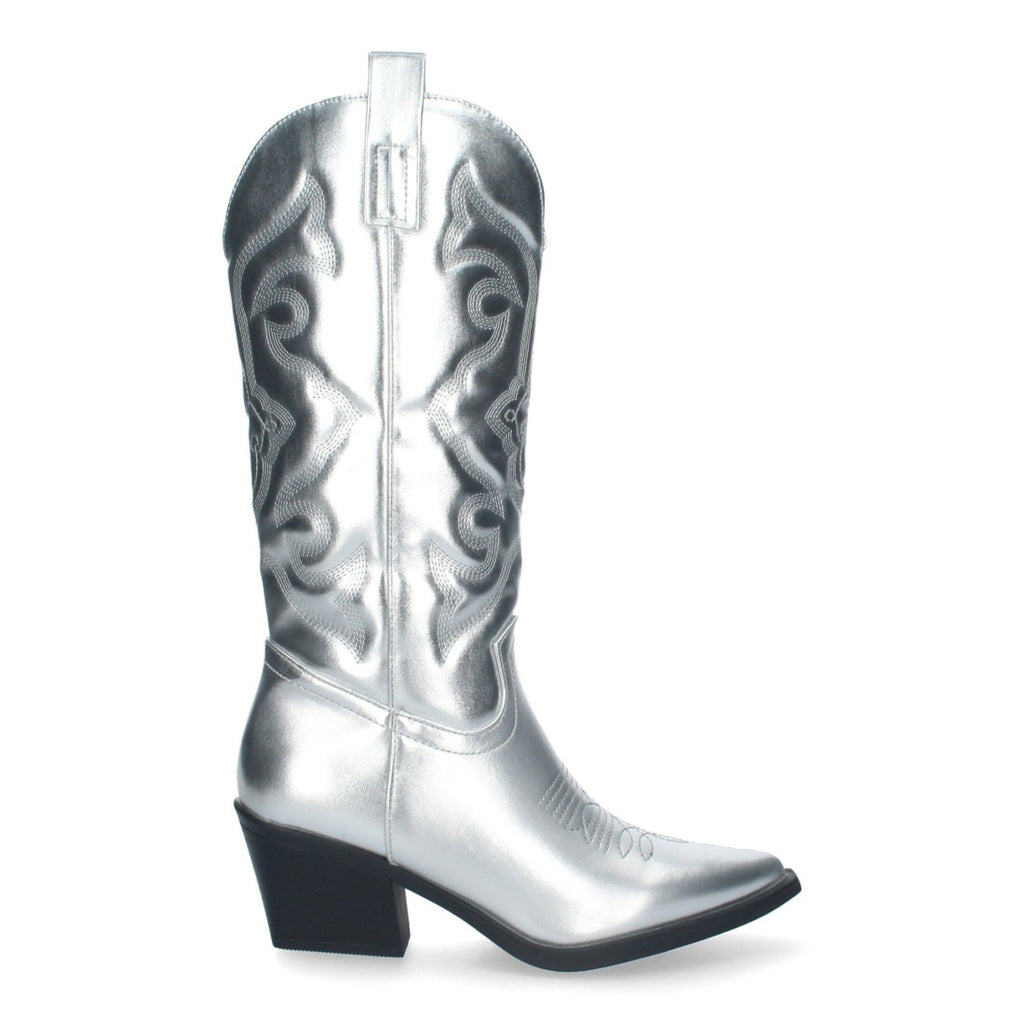 Elegante, glitzernde silberne Stiefel