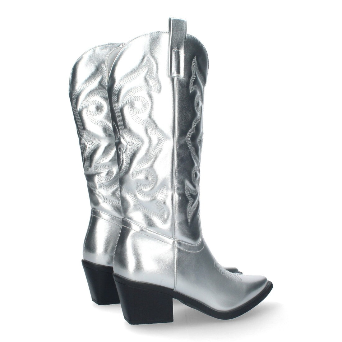 Elegante, glitzernde silberne Stiefel