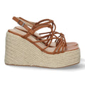 Sandalias Cuero Mujer Cuña Yute Tiras Entrelazadas Tobillera Elegantes