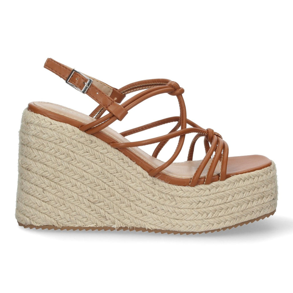 Sandalias Cuero Mujer Cuña Yute Tiras Entrelazadas Tobillera Elegantes