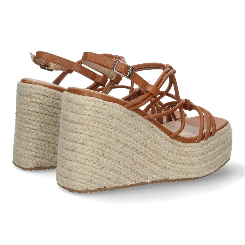 Sandalias Cuero Mujer Cuña Yute Tiras Entrelazadas Tobillera Elegantes