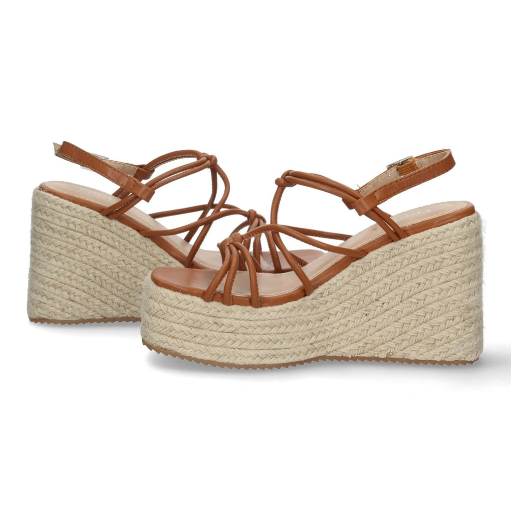 Sandalias Cuero Mujer Cuña Yute Tiras Entrelazadas Tobillera Elegantes