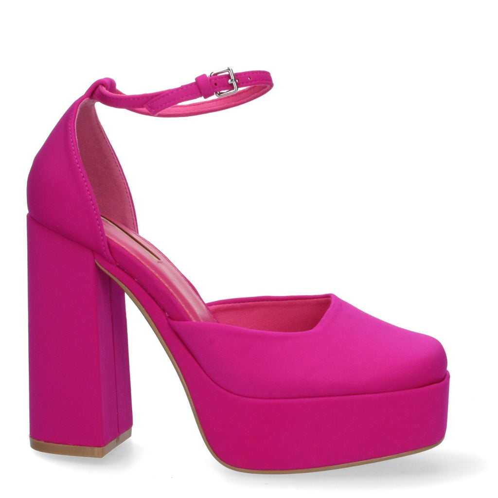 Sandalias Fucsias Mujer Tacón Efecto Raso Tobillera Elegantes Fiesta