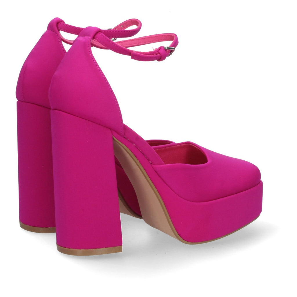 Sandalias Fucsias Mujer Tacón Efecto Raso Tobillera Elegantes Fiesta