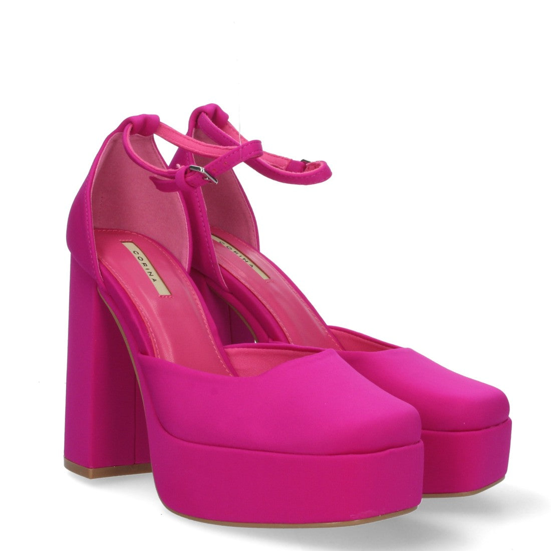 Sandalias Fucsias Mujer Tacón Efecto Raso Tobillera Elegantes Fiesta