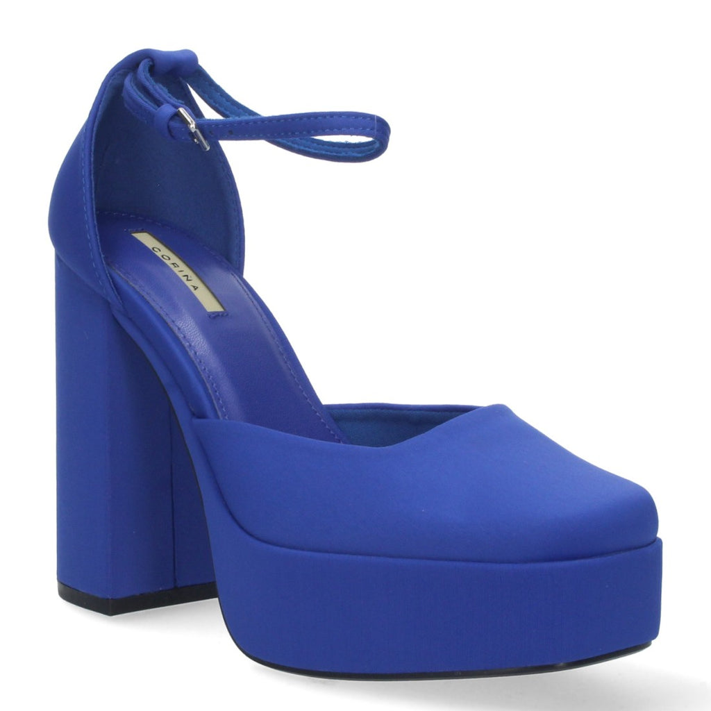 Sandalias Azules Mujer Tacón Efecto Raso Tobillera Elegantes Fiesta