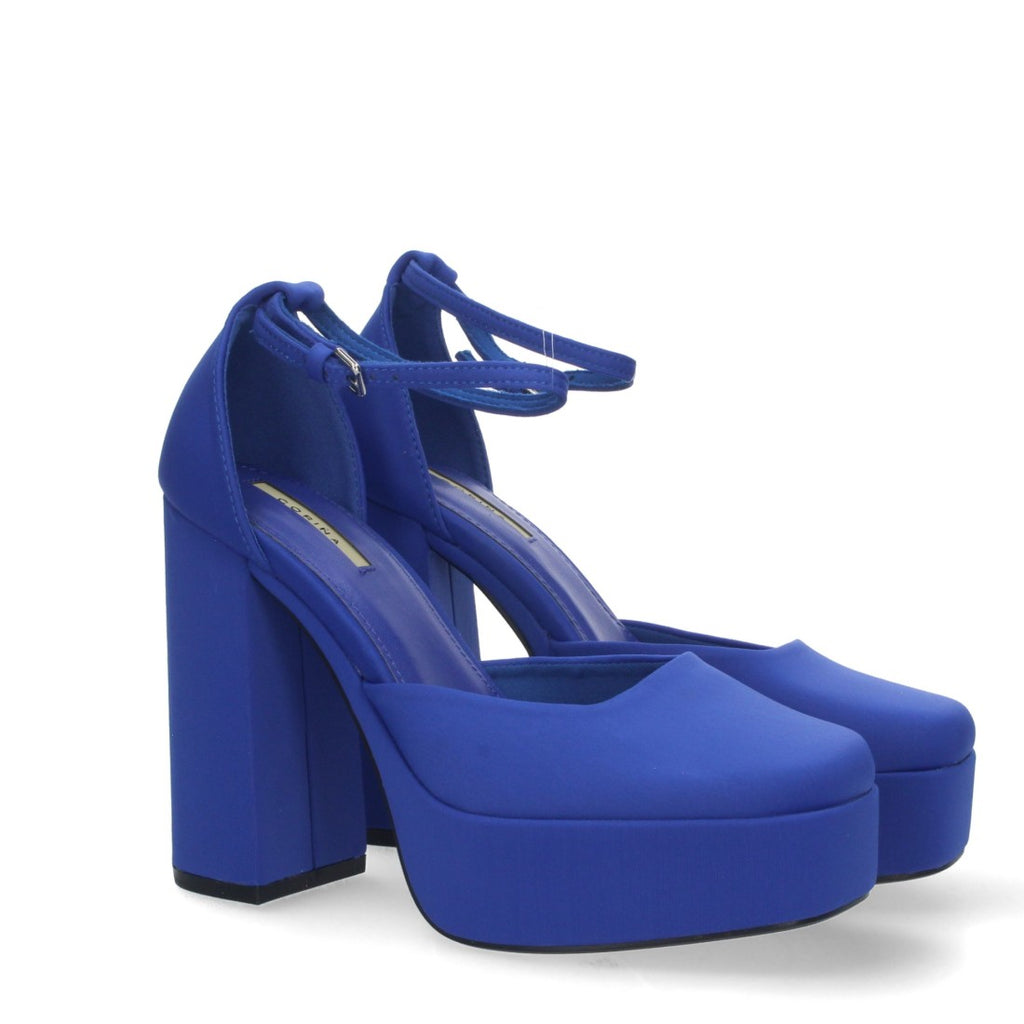 Sandalias Azules Mujer Tacón Efecto Raso Tobillera Elegantes Fiesta