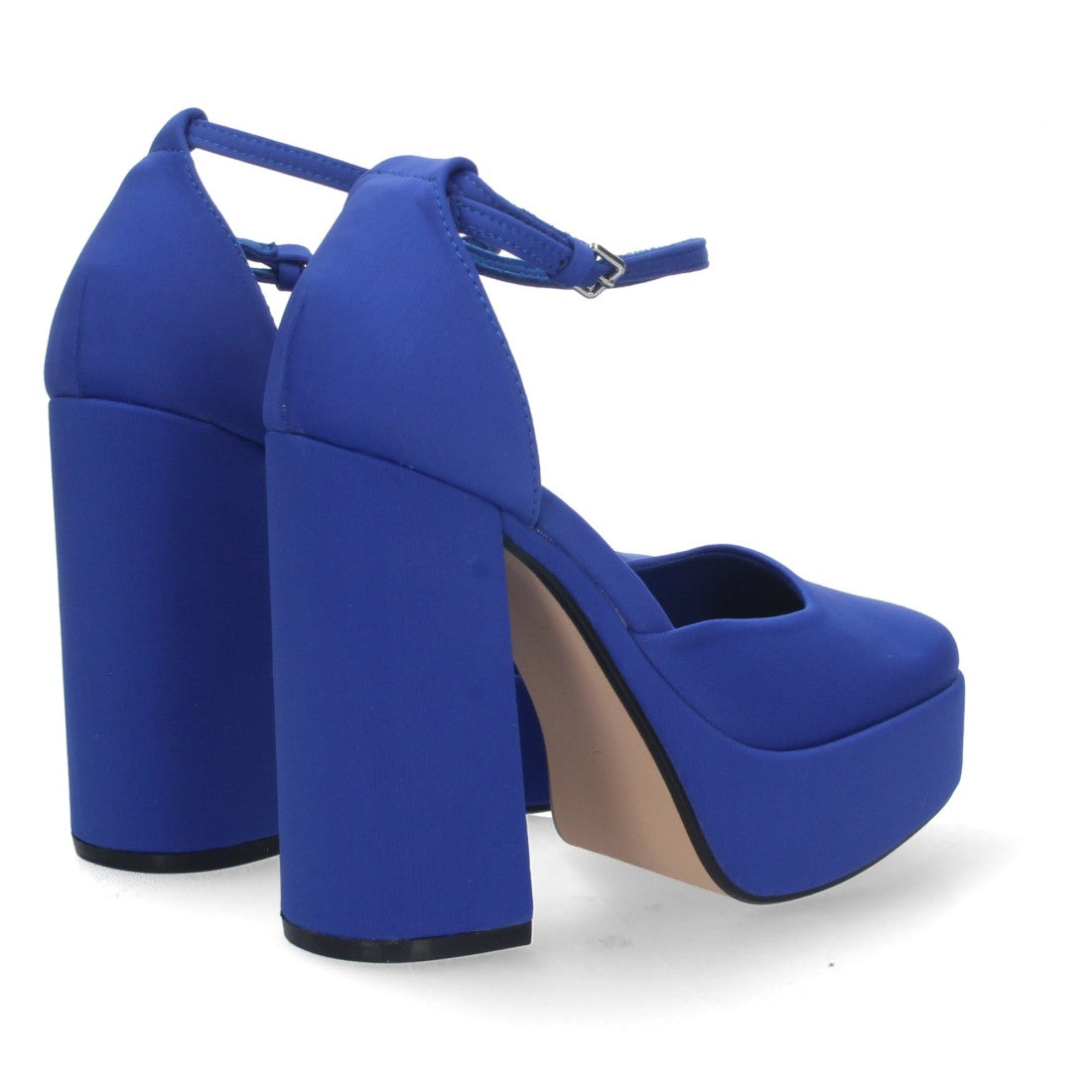 Sandalias Azules Mujer Tacón Efecto Raso Tobillera Elegantes Fiesta