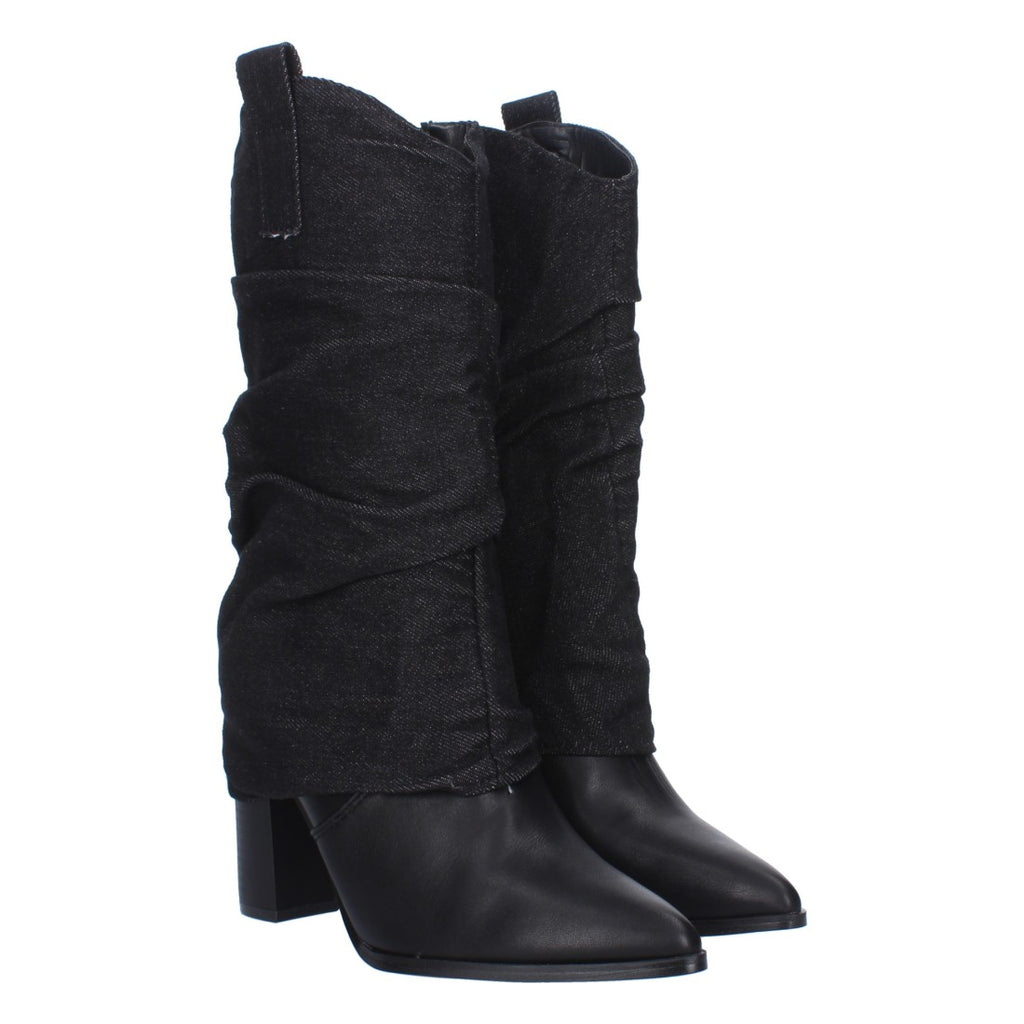Botas Cowboy con Punta Fina y Forro Denim - Negro