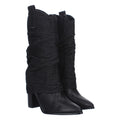 Botas Cowboy con Punta Fina y Forro Denim - Negro