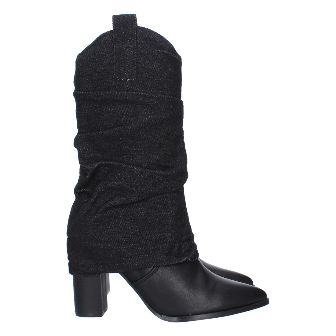 Botas Cowboy con Punta Fina y Forro Denim - Negro