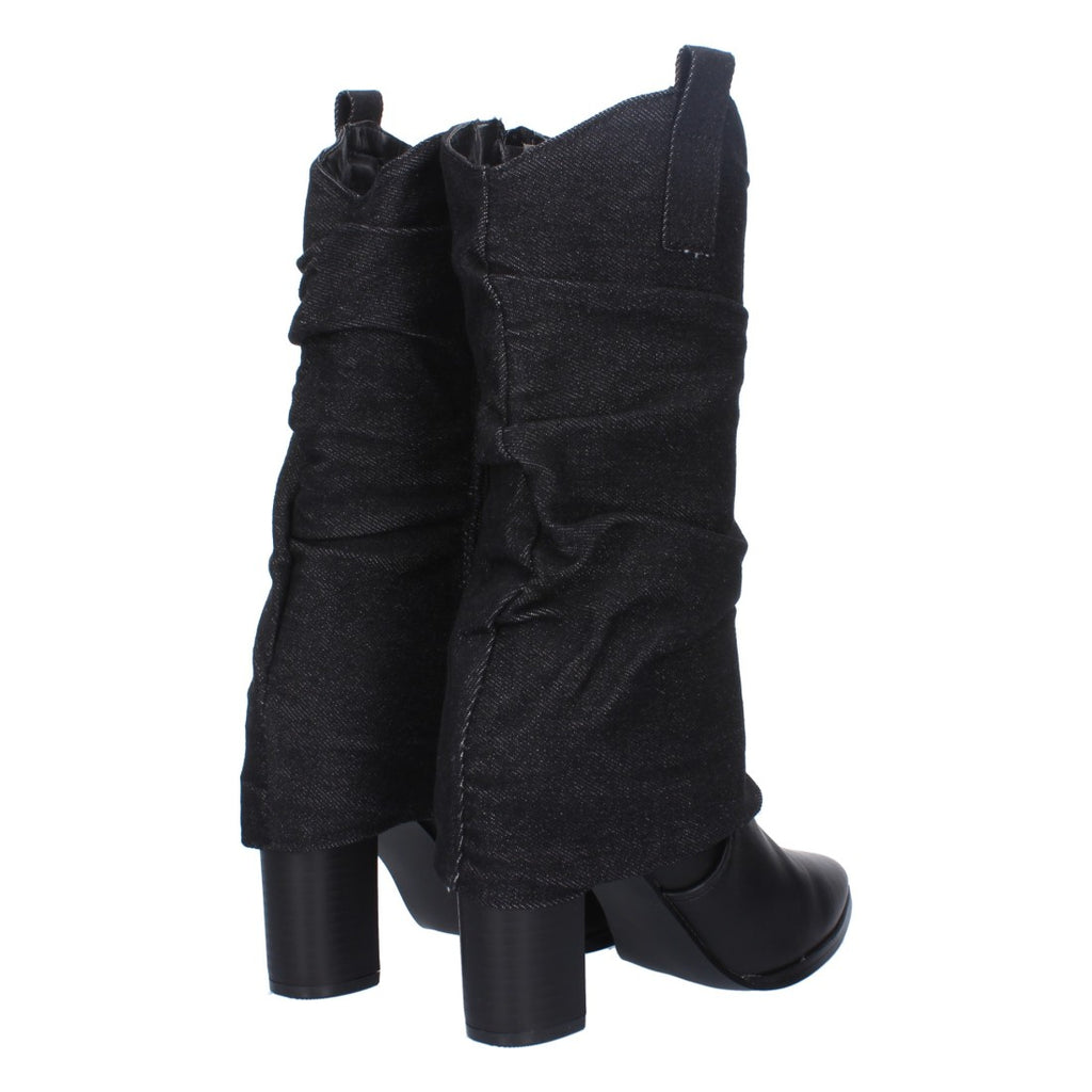 Botas Cowboy con Punta Fina y Forro Denim - Negro
