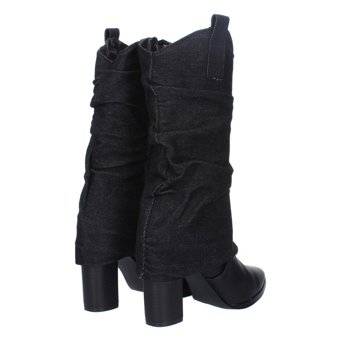 Botas Cowboy con Punta Fina y Forro Denim - Negro