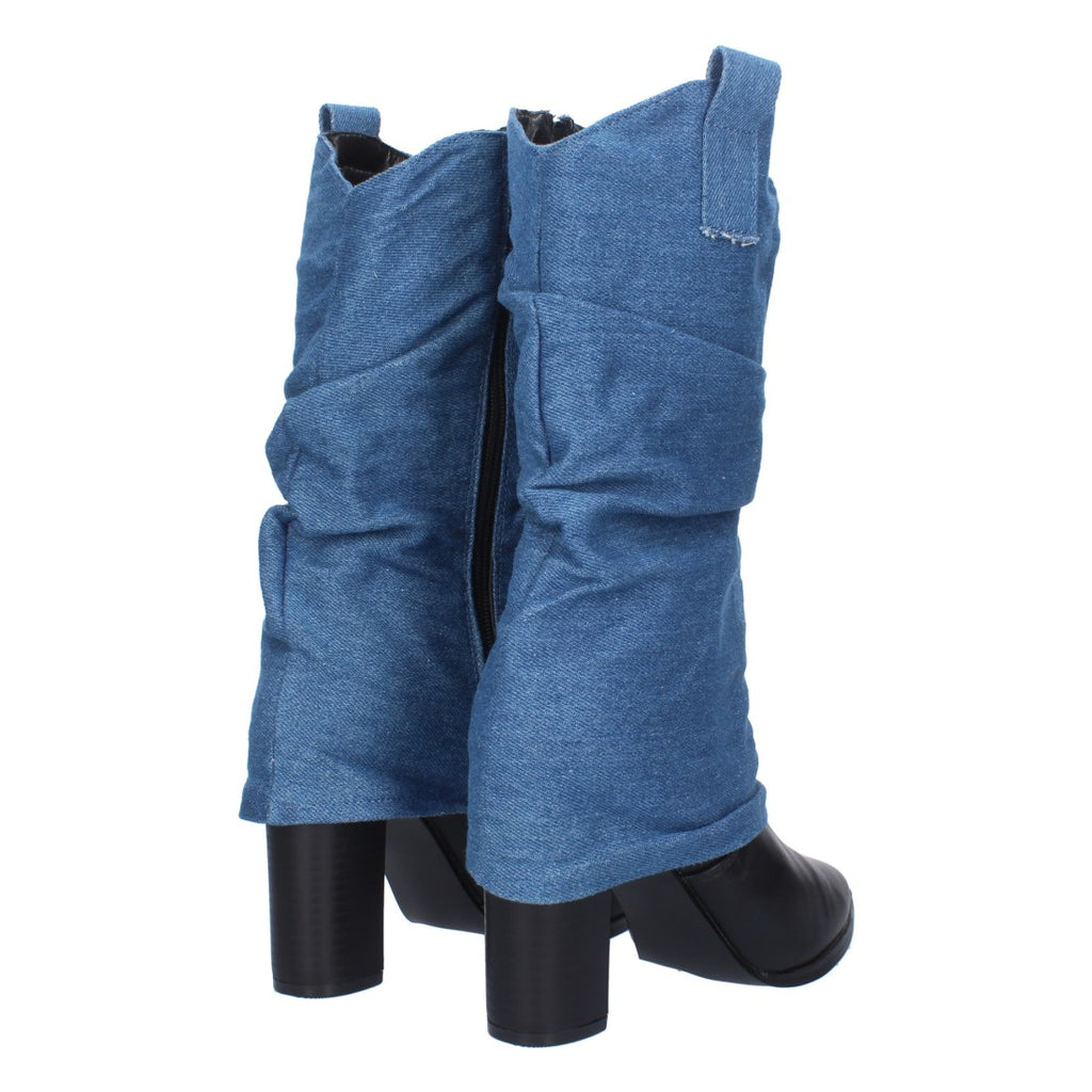 Botas Cowboy con Punta Fina y Forro Denim - Azul