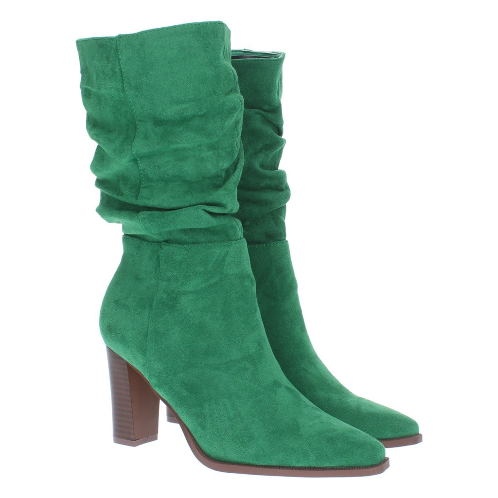 Grüne Stiefel mit gerafftem Schaft und Absatz