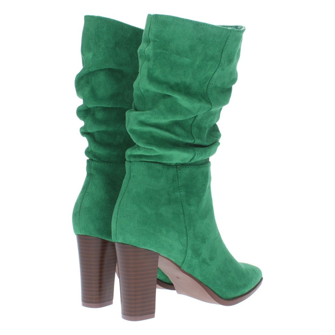 Grüne Stiefel mit gerafftem Schaft und Absatz