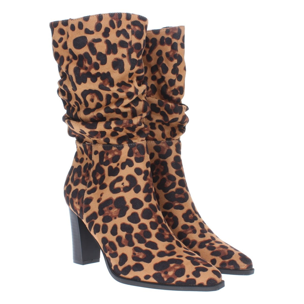 Stiefel Leo-Print Absatz Geraffter Schaft