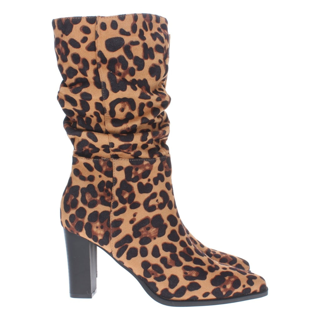 Stiefel Leo-Print Absatz Geraffter Schaft