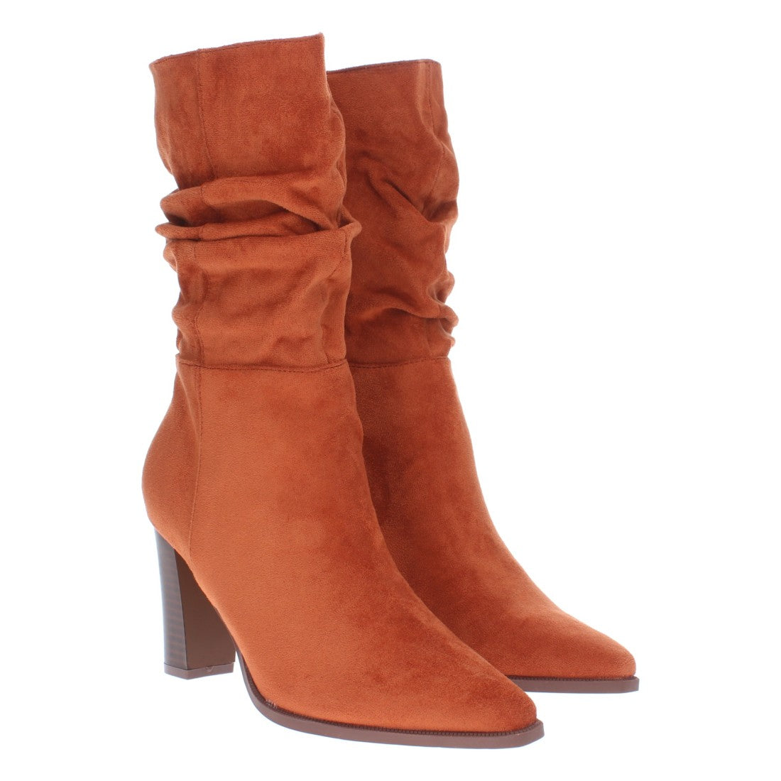 Orange Stiefel mit gerafftem Schaft und Absatz