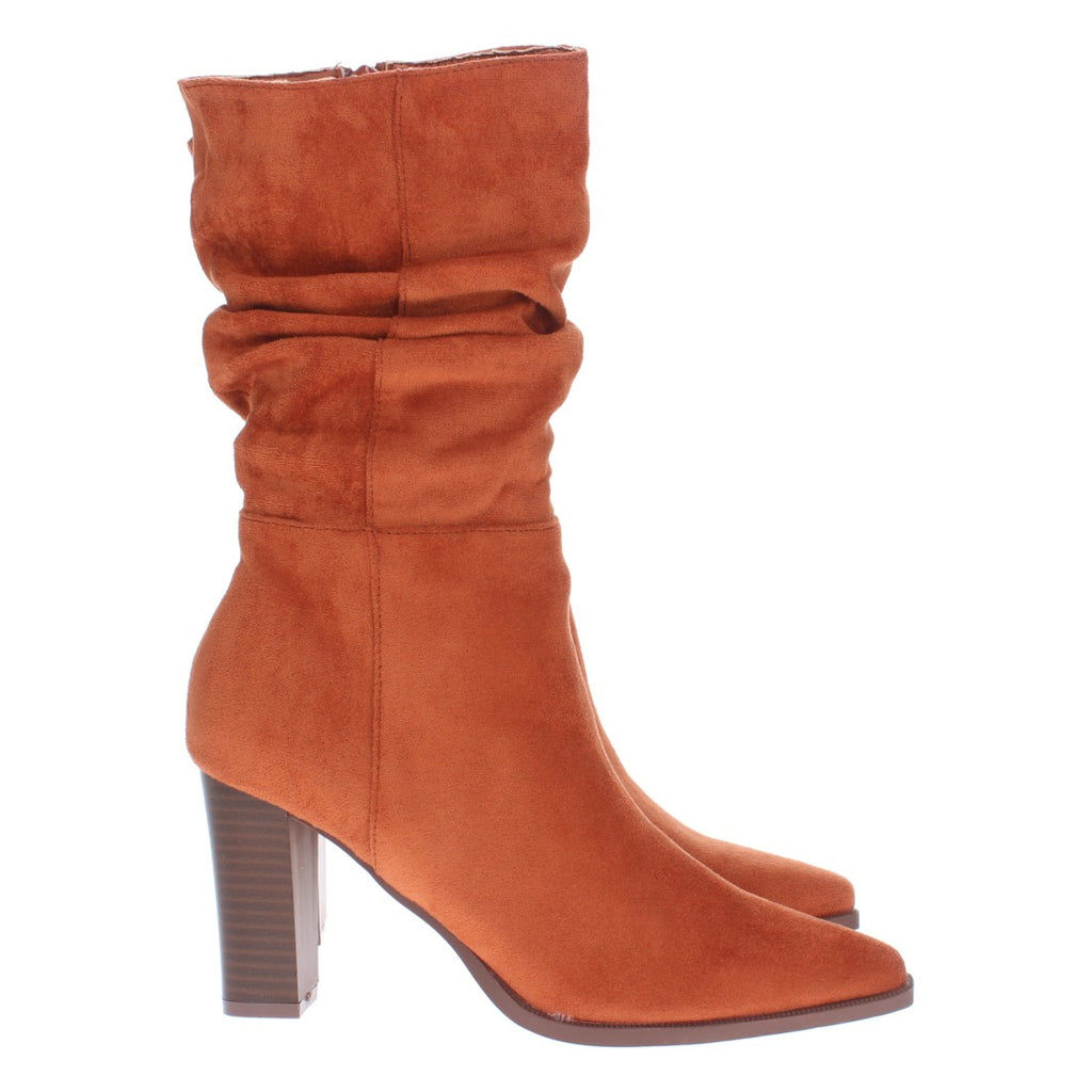 Orange Stiefel mit gerafftem Schaft und Absatz