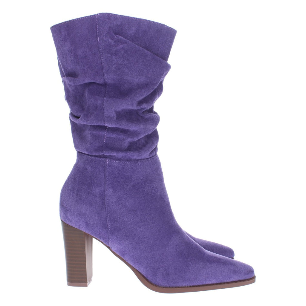 Lila Stiefel mit gerafftem Schaft und Absatz