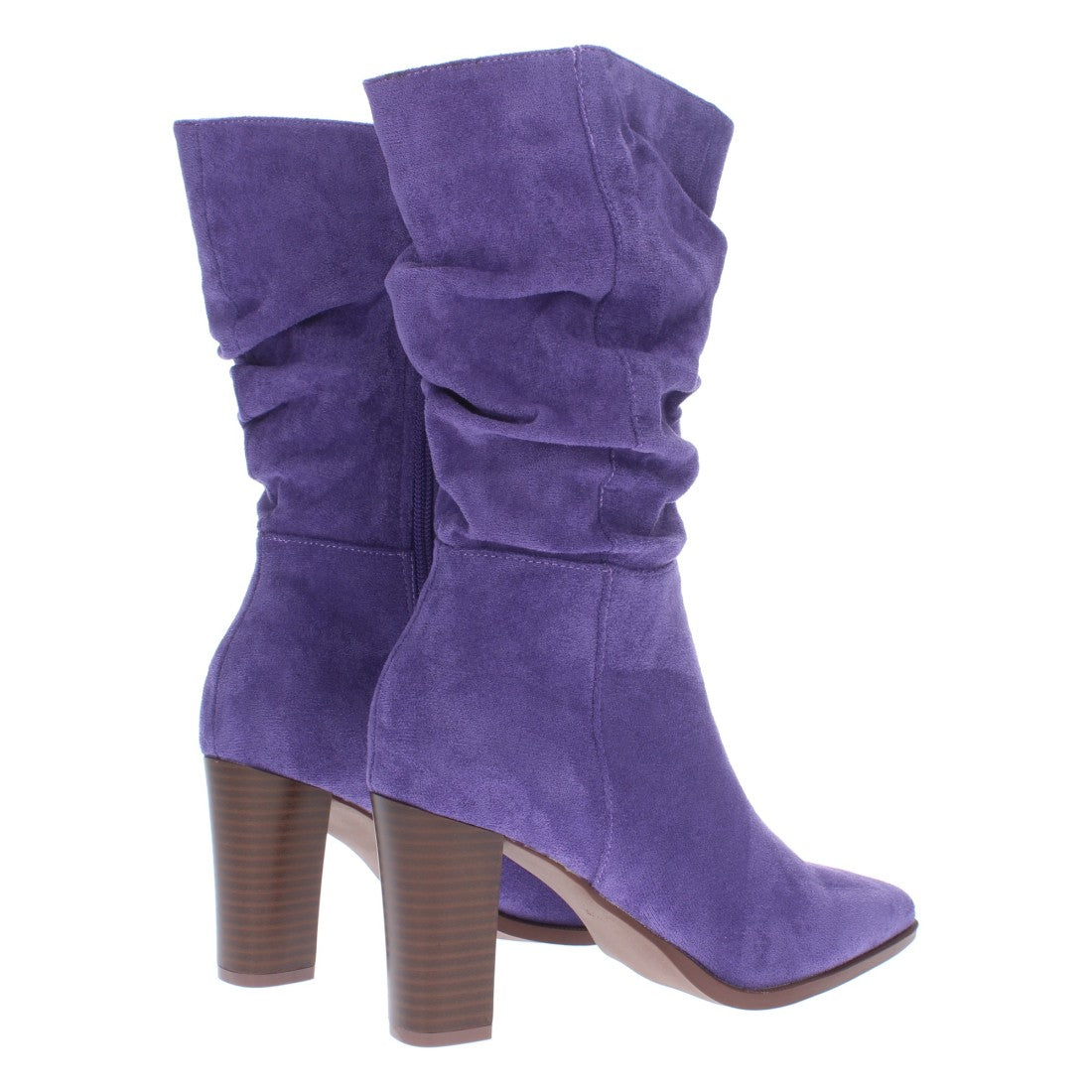 Lila Stiefel mit gerafftem Schaft und Absatz