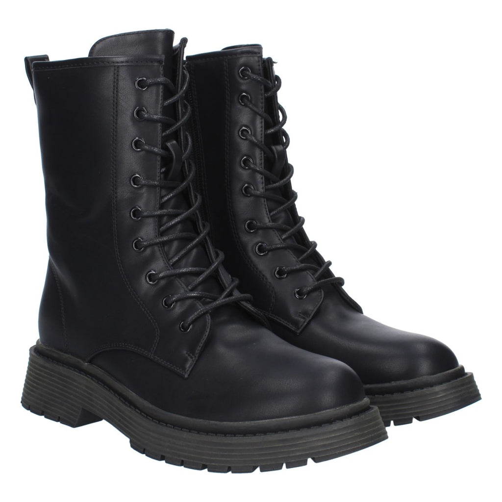 Schwarze flache Militärstiefeletten zum Schnüren